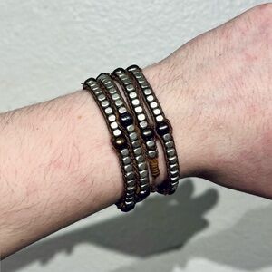 Vintage Brown and Silver Tone Beaded Wrap Bracelet
